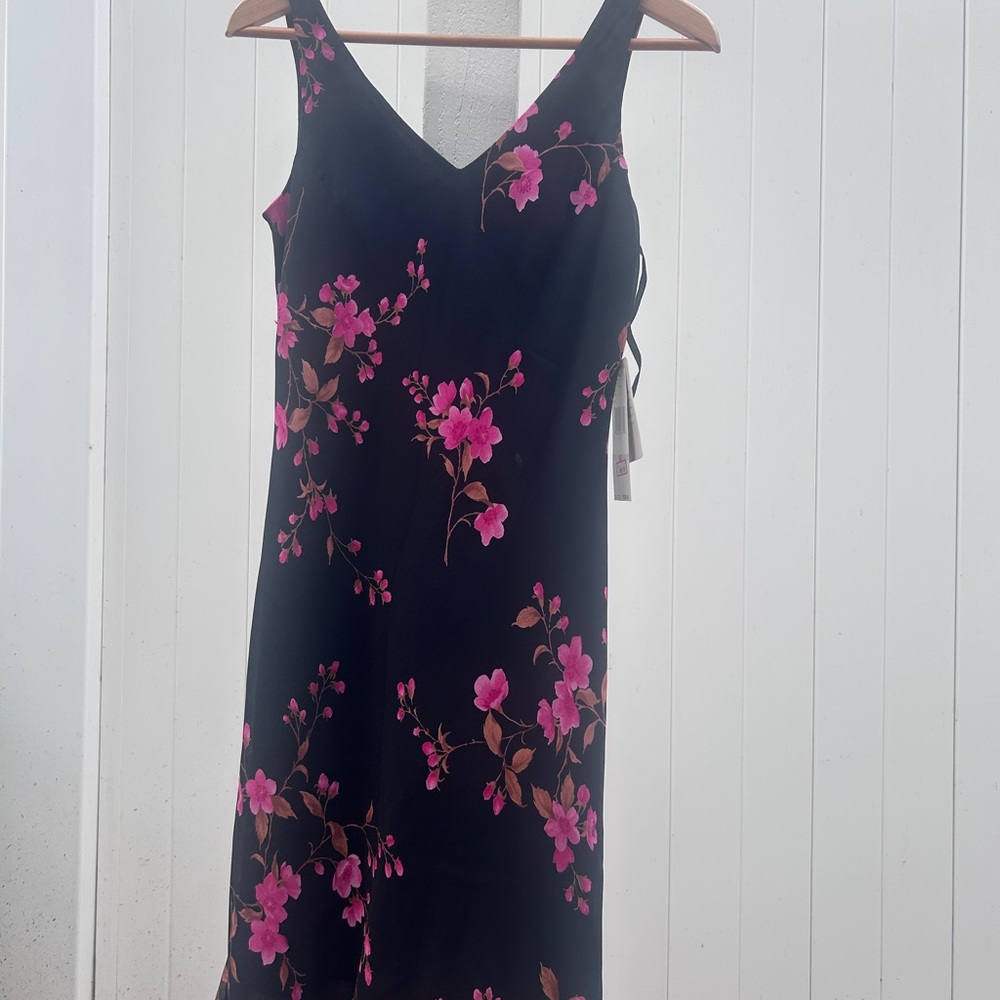 Vintage Jones New York Silk Black Dress with Pink Floral Design New with Tags